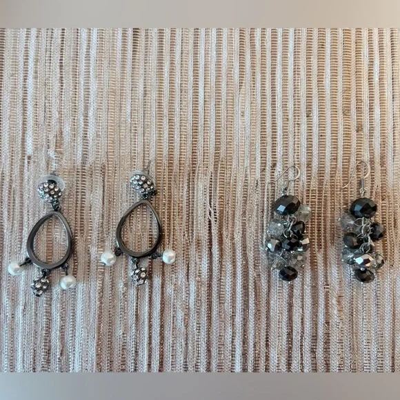 Silver and Gray Sparkly Earrings - Picture 1 of 3